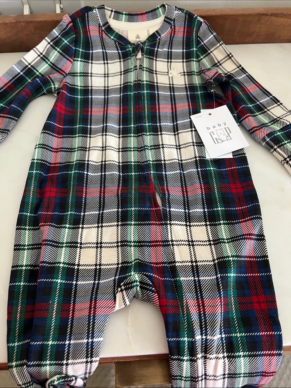Baby Gap NWT Plaid Zip Romper in Navy, Green, Red, Cream newborn 0-3 months